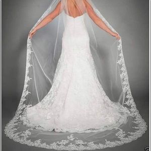 Wedding Lace Veil Floral Long Cathedral Veil with Comb 118" (Ivory)